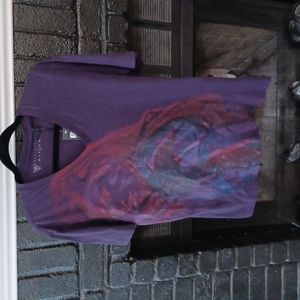 Guess size L purple v-neck tee shirt, with colored design on front